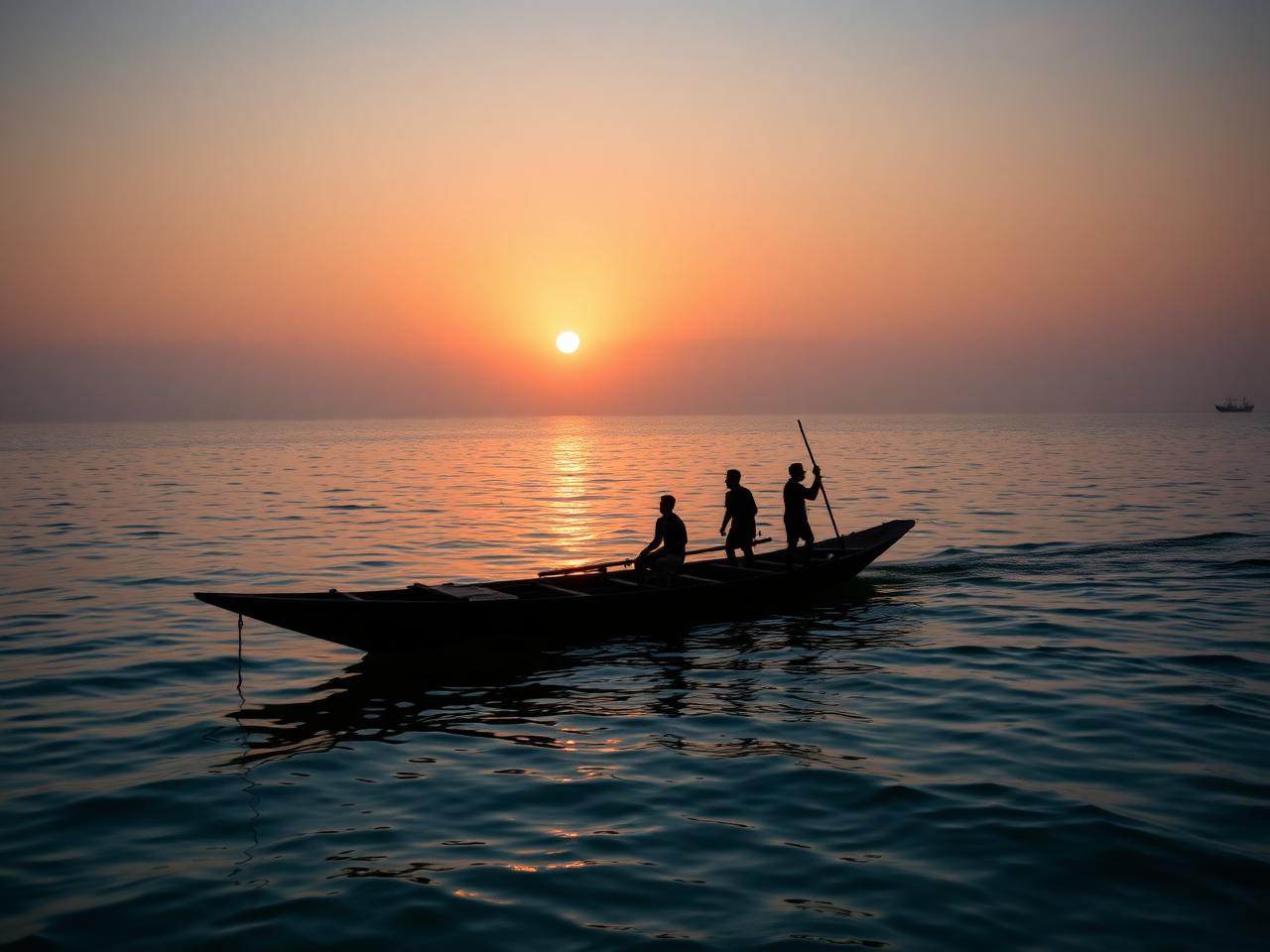 Nelayan di pesisir Riau saat fajar